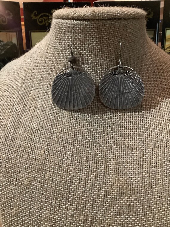 Vintage Sterling Silver Asian Fan Dangle Earrings - image 1