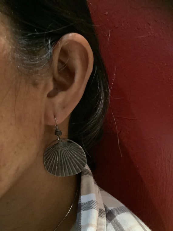 Vintage Sterling Silver Asian Fan Dangle Earrings - image 2