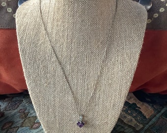 Vintage Sterling Silver Necklace with Amethyst Heart Pendant