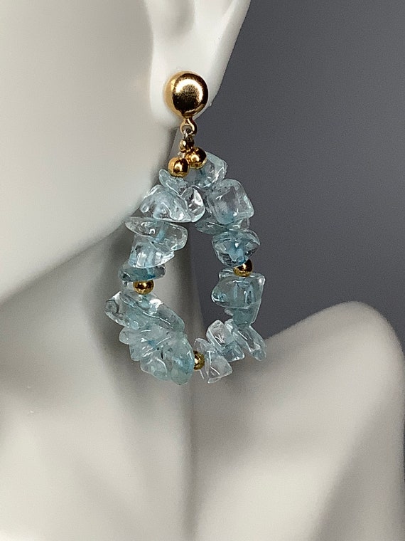 Gold and Ice Blue Dangle Earrings