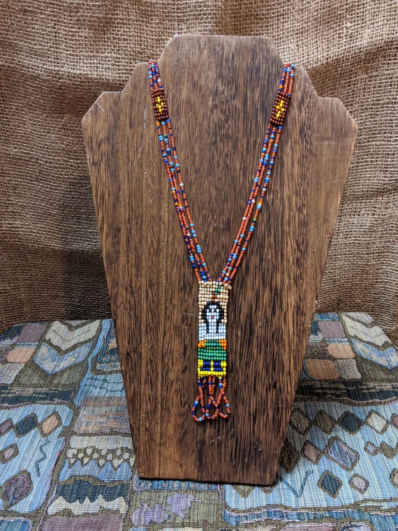 Vintage Native American Beaded Mandala Necklace - image 1