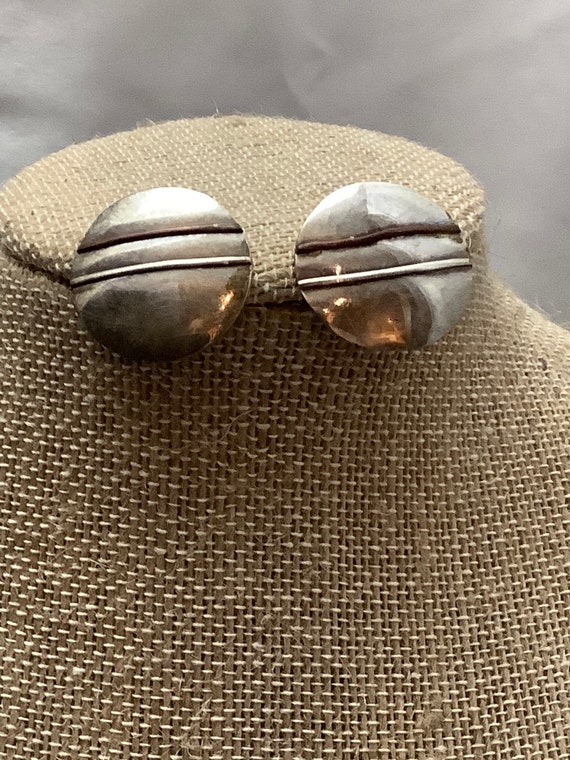Vintage Sterling Silver and Copper Button Earrings