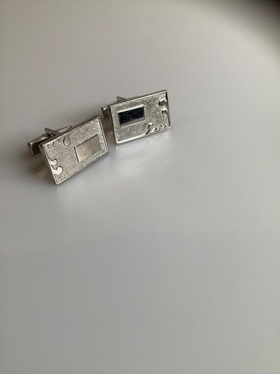 Silver Toned Rectangular Cufflinks - image 2