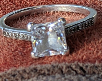 Vintage Diamond and CZ Engagement Ring