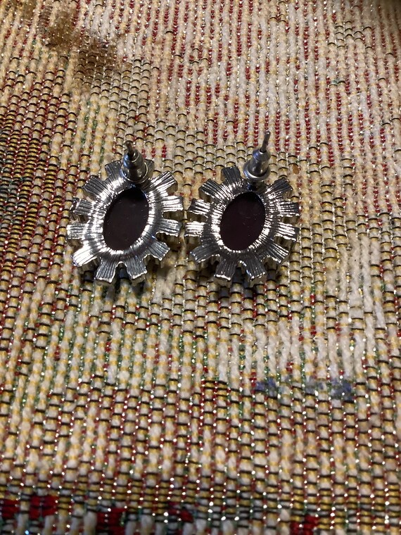 Vintage Rhinestone and Faux Onyx Earrings - image 3