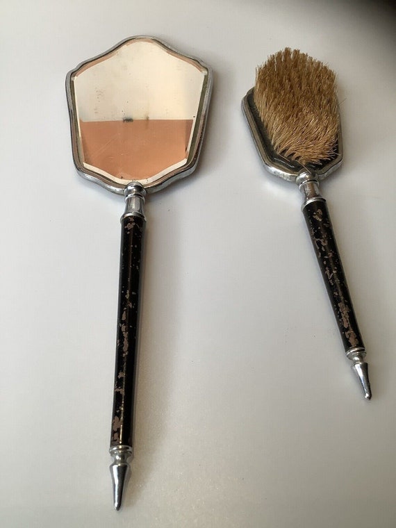 Antique Mirror and Brush Set Gem
