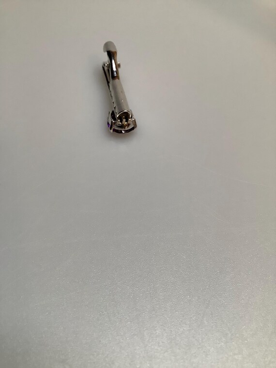 Vintage Silver Tone Tie Bar with Amethyst Colored… - image 6