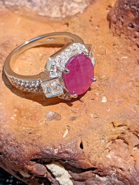 Sterling Silver Ruby Diamond Ring - image 1