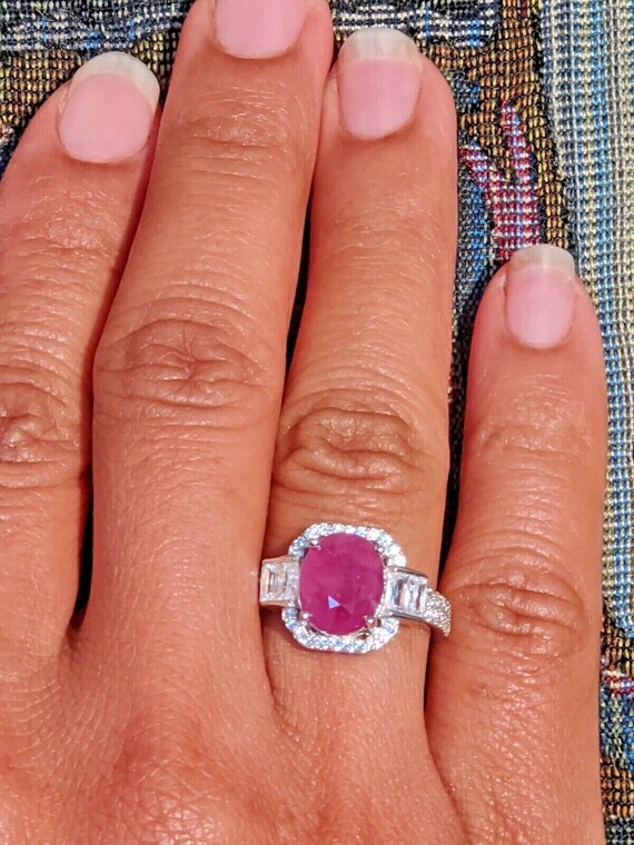 Sterling Silver Ruby Diamond Ring - image 2