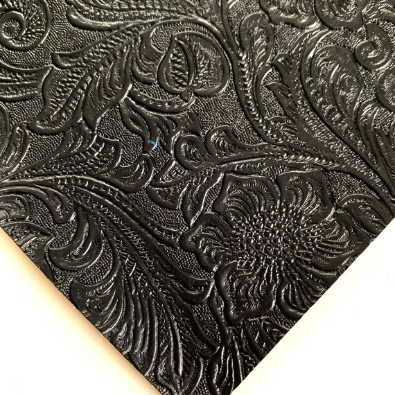 Black Floral Embossed Faux Leather Sheets Synthetic Leather Etsy