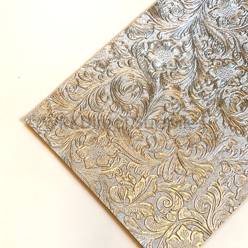 Metallic Faux Leather Synthetic Leather Sheets Silver Faux Leather Jewelry Making Bow Making Silver Floral Embossed Faux Leather Sheets
