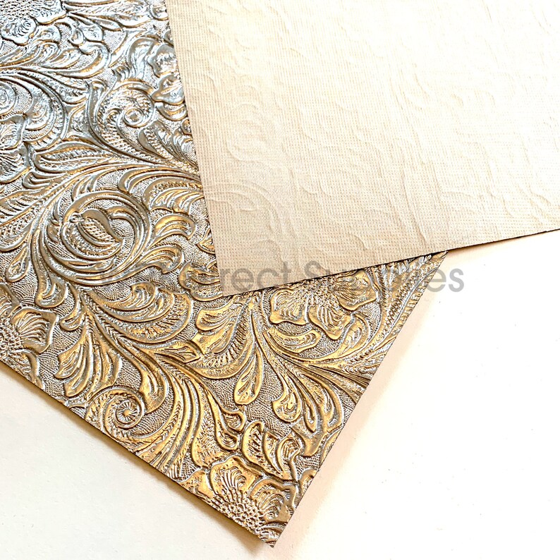 Metallic Faux Leather Synthetic Leather Sheets Silver Faux Leather Jewelry Making Bow Making Silver Floral Embossed Faux Leather Sheets