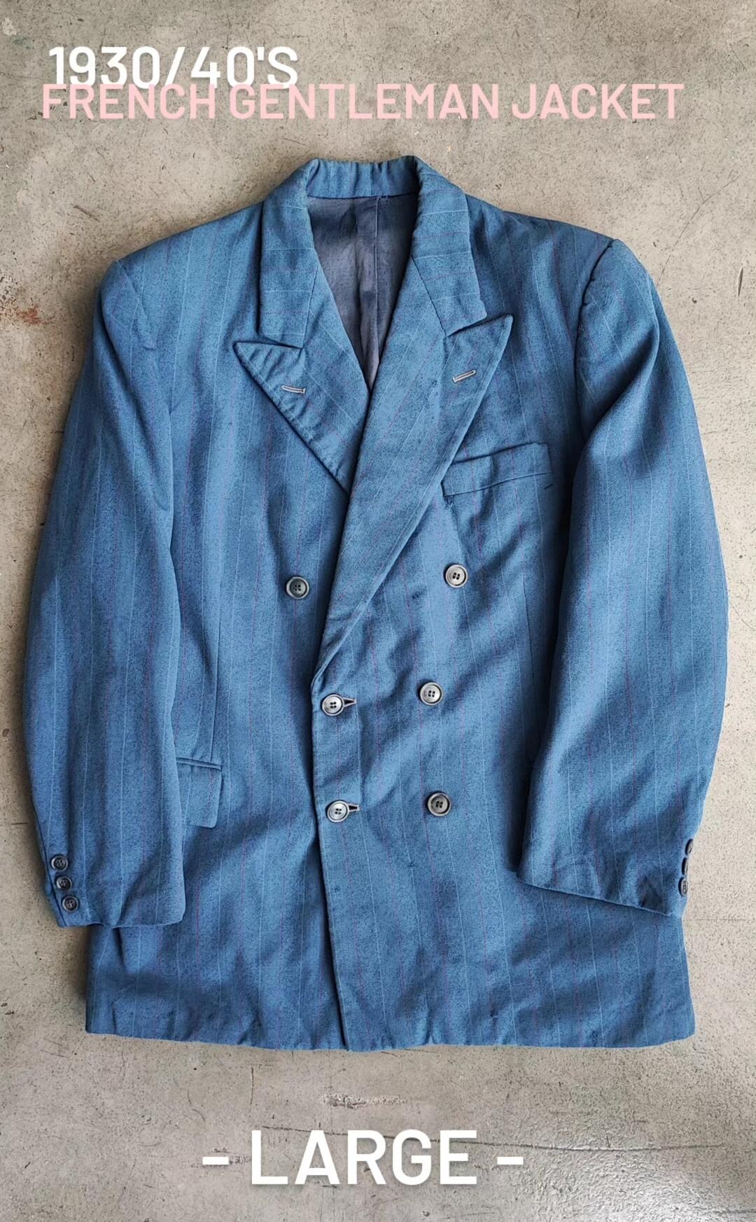1930s Wool×Cotton French Vintage Jaket Circa 1930/40s French Wool Cotton Gentleman Jacket / Size