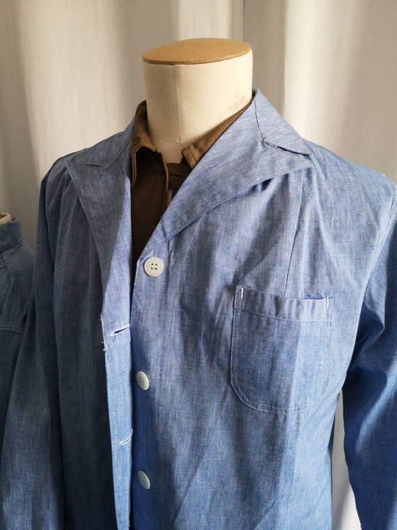 Og 40's/50s french army hospital chambray blouse … - image 8