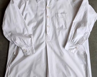 1920-30s Mens Antique Dress Shirt Button Front White Cotton 48