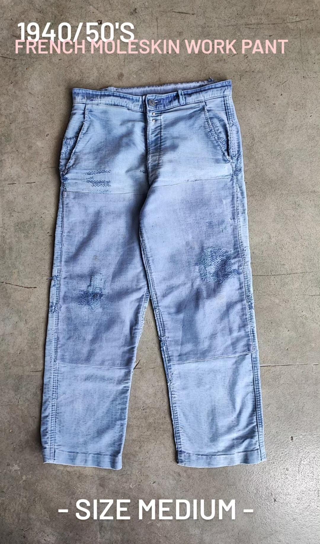 Circa 1940/50s French Workwear Moleskin Pant / Size Medium/short 