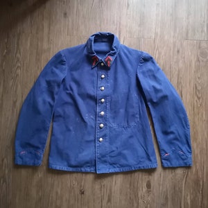 Late 30s french firefighter jacket / Made in France / indigo twill cotton / vintage antique workwear militaria