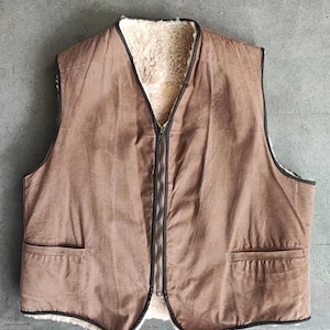 1950/60s French Sherpa duck canvas / sheepskin vest / Size Medium / classic vintage sportswear workwear denim antique gentleman old fashion