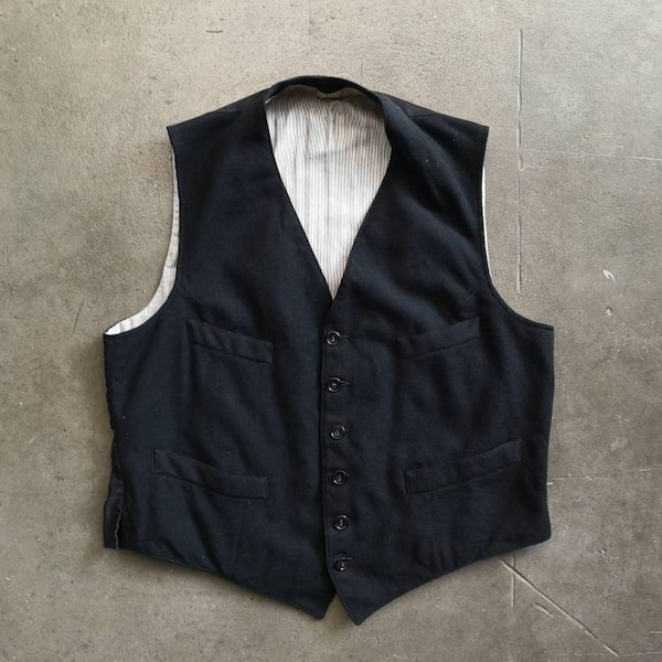 Early 20th century French tailored gilet vest / Made in France / vintage classic workwear antique