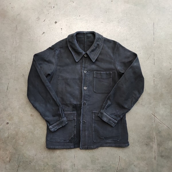 Circa 1940/50s French black moleskin / classic vintage workwear antique gentleman old fashion casual denim