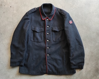 Circa 1950s chaqueta de lana de bombero suizo / vintage militaria ropa de trabajo denim antiguo clásico