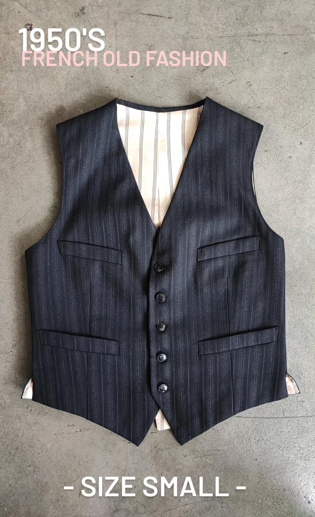 1950s French Gentleman Salt and Pepper Stripes Vest / Size Small 