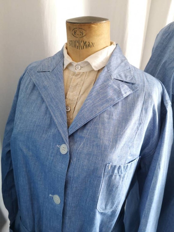 Og 40's/50s french army hospital chambray blouse … - image 4