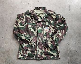 Circa 1970s maybe used for french Army training / herringbone cotton twill fabric / classic vintage militaria camouflage army denim design