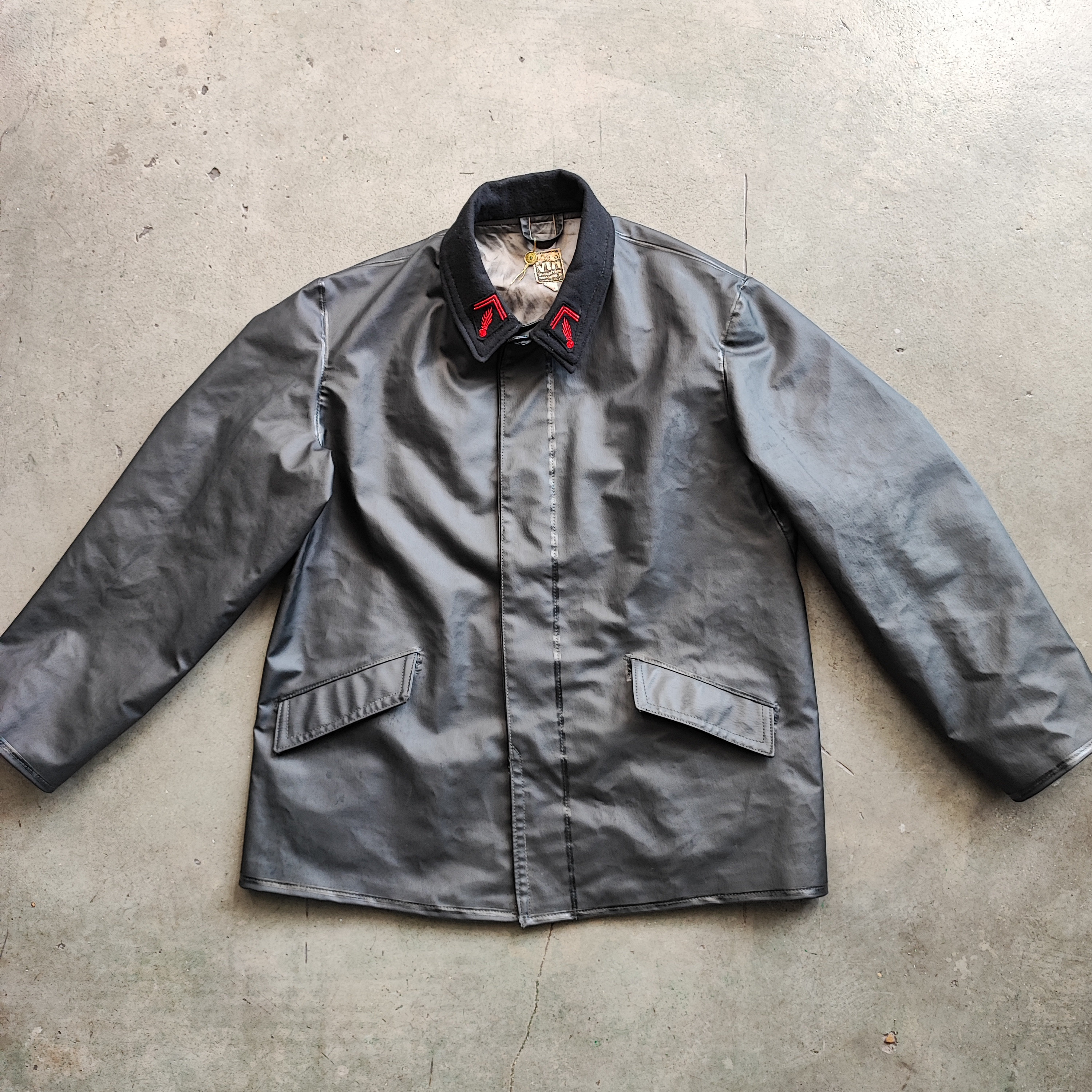 Circa 1960s Rare French Fire Fighter Rubber Jacket Produced Circa 1960s Rare French Fire Fighter Rubber Jacket Produced