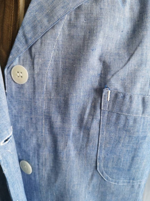 Og 40's/50s french army hospital chambray blouse … - image 10