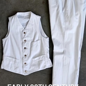 Early 20th century kid vest and buckle back trousers / old antique French crafted bespoke work / classic vintage antique old fashion design