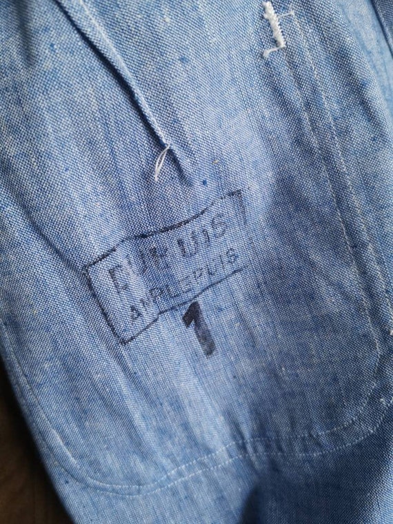 Og 40's/50s french army hospital chambray blouse … - image 3