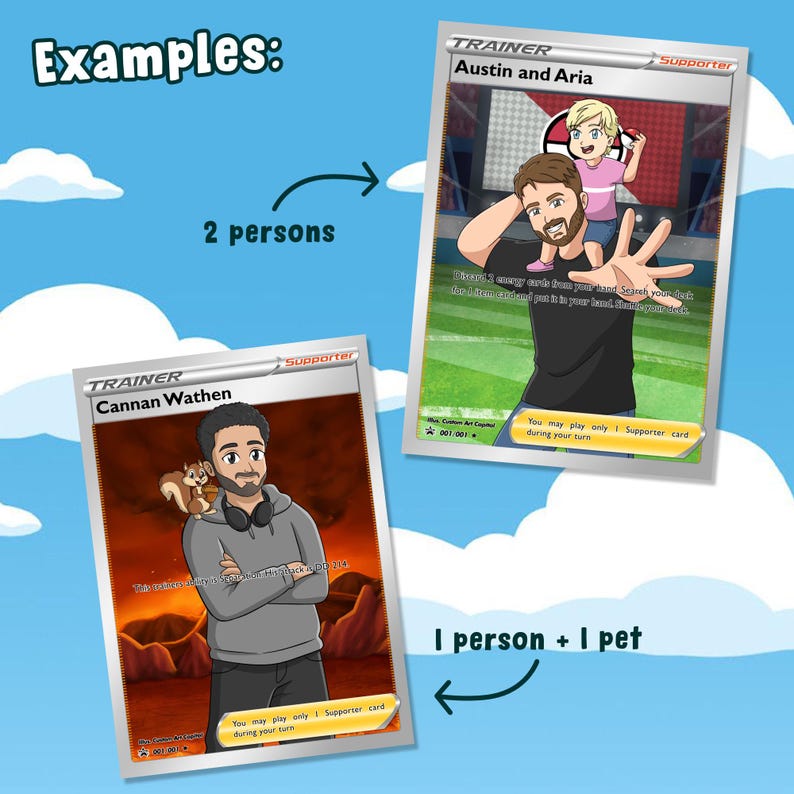Tarjeta de Entrenador de Poke personalizada con retrato de personaje de anime, diseño de tarjeta coleccionable, divertido dibujo animado K3 imagen 10