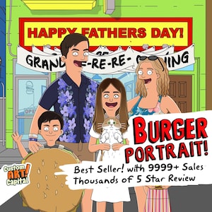 Benutzerdefinierte Bobs Porträt | Druckbare Kunst | Personalisiertes Vatertagsgeschenk Jahrestag | Haustier lustige Karikatur B