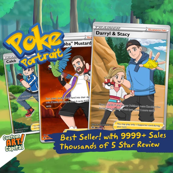 Personalized Poke Trainer Card Portrait Anime Character Trading Card Design Funny K3 Cartoon