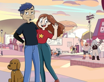 Retrato de dibujos animados saludable personalizado, ilustración familiar colorida de la foto Funny U Cartoon