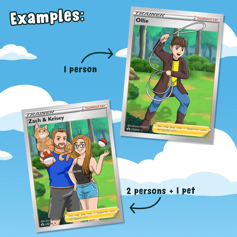 Tarjeta de Entrenador de Poke personalizada con retrato de personaje de anime, diseño de tarjeta coleccionable, divertido dibujo animado K3 imagen 9