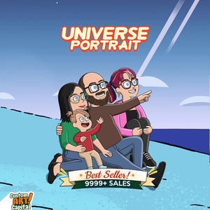 Retrato de dibujos animados saludable personalizado, ilustración familiar colorida de la foto Funny U Cartoon