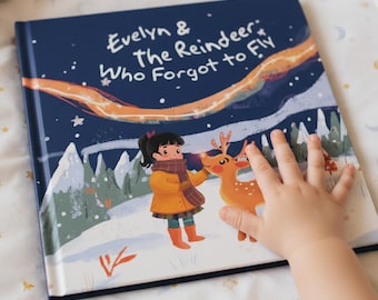 Libro de cuentos navideño personalizado con nombre, libro de vacaciones con renos y Papá Noel, historia de aventuras W09 Momento