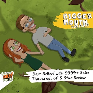 SALE! B Mouth Couple Portrait - Family Custom Cartoon Art -  Fathers Day Gift - Funny Cartoon G