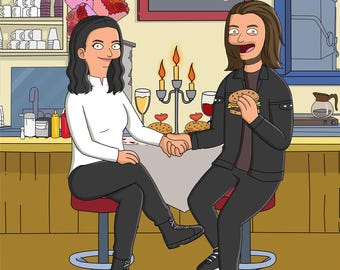 Burger Style Custom Portrait - Personalized & Printable Couple Gift - Funny B Cartoon
