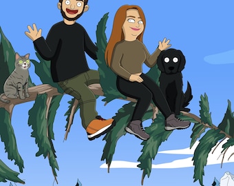 Personalized Northern Family Cartoon Portrait, Cozy Illustration from Photo Funny B2 Cartoon