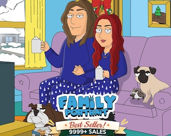 Personalized Adult Cartoon Portrait, Custom Satirical Family Illustration from Photo Funny F Cartoon