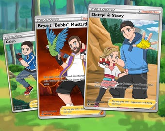 Tarjeta de Entrenador de Poke personalizada con retrato de personaje de anime, diseño de tarjeta coleccionable, divertido dibujo animado K3
