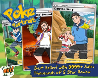 SALE! Custom POKE Trainer Card Portrait - Personalized Anime Poster - Fathers Day Gift Anniversary - Funny Cartoon K3