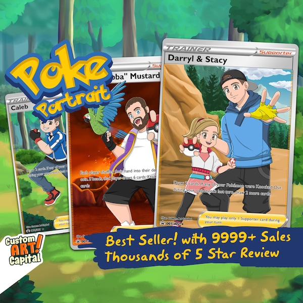 SALE! Custom POKE Trainer Card Portrait - Personalized Anime Poster - Valentines Gifts For Him - Funny Cartoon K3