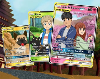 Tarjeta personalizada de anime POKE Tag Team con retrato: regalo personalizado