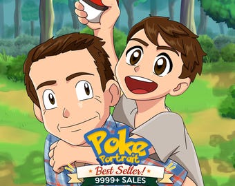 Retrato personalizado de Poke Art: Ilustración de anime personalizada (archivo digital)