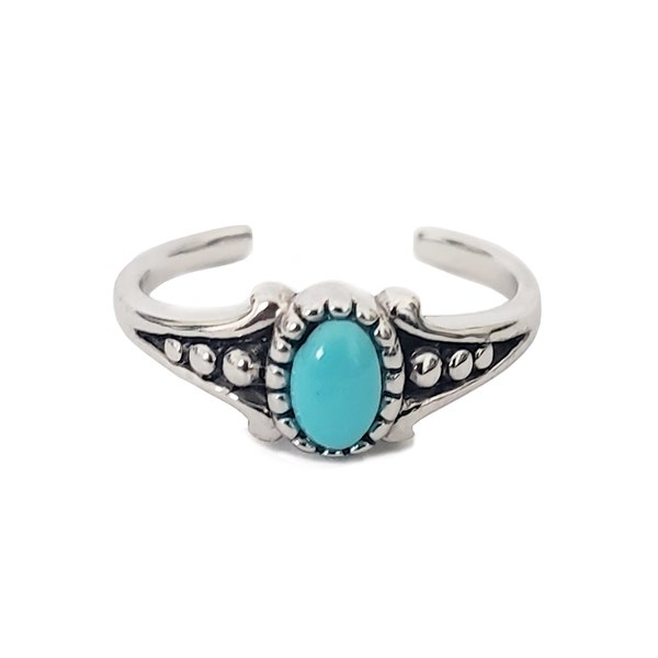 U! 925 Rhodium Plated Turquoise Center stone Adjustable Toe Ring - One Size