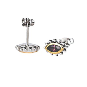 Women&#39;s 14K Gold Plating Over Sterling Silver 3*7 Marquise (Leaf) Balinese  Gemstone Stud Earrings
